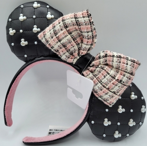 Disney Tweed & Pearl with Bow Minnie Mouse Ear Headband - Picture 1 of 3